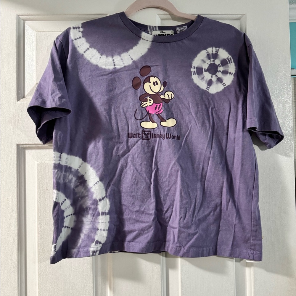 Disney Women’s Purple Tie-Dye Mickey Mouse Crop Top.